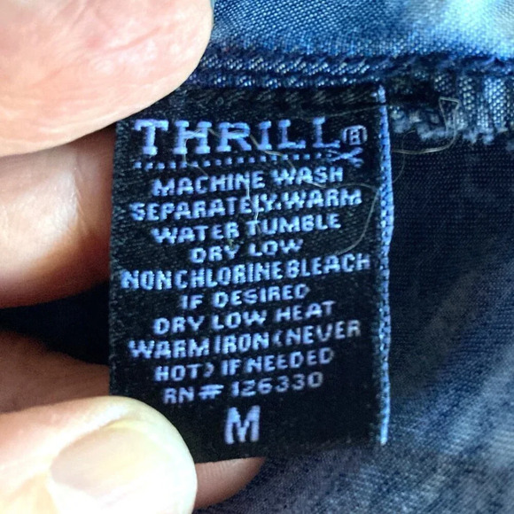 Thrill Jeans Denim Shirt, Medium, Pearl Snap‎ 80's Acid Washed Western Smocking - Picture 11 of 12